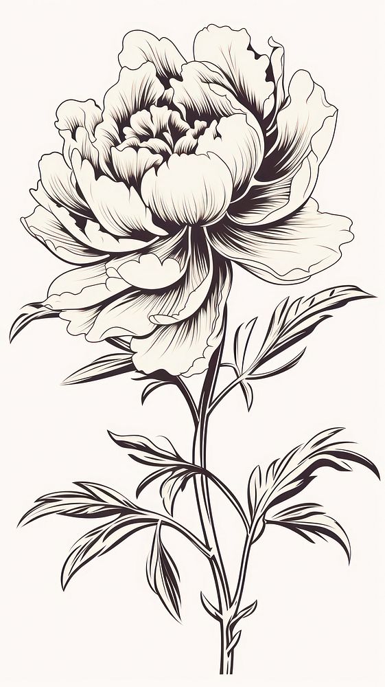Chinese peony pattern drawing flower sketch. AI generated Image by rawpixel.