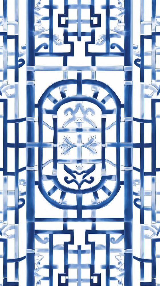 Chinese gates pattern line blue. AI generated Image by rawpixel.