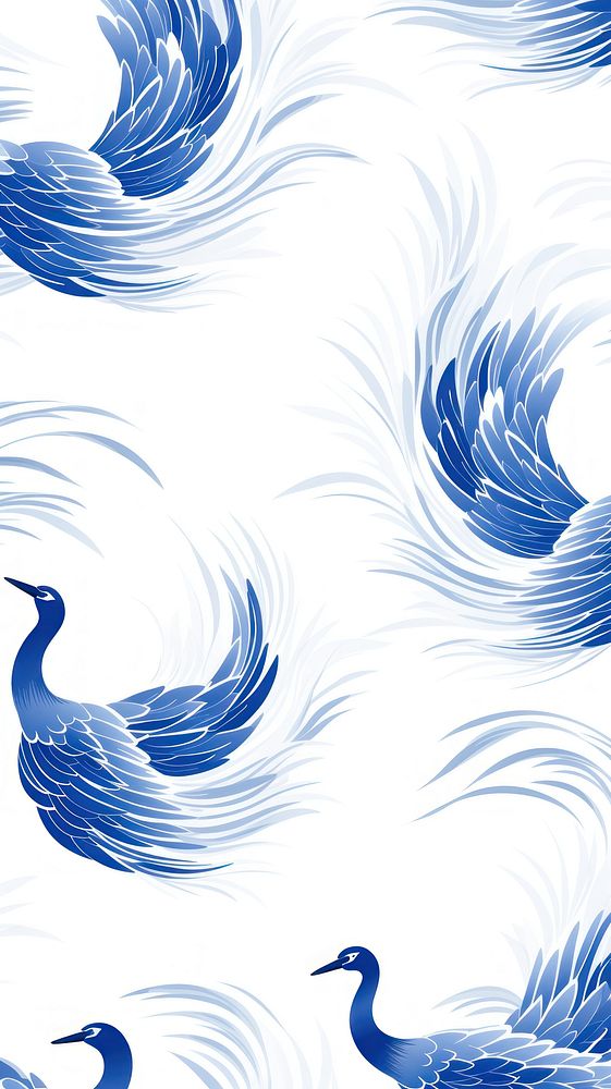 Chinese swan wings pattern line blue. AI generated Image by rawpixel.