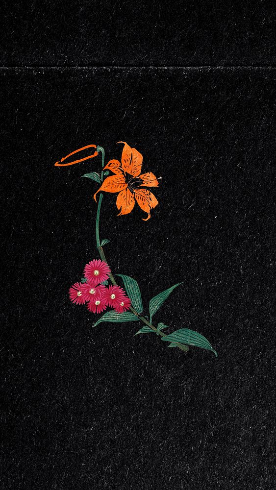 Tiger lily flower iPhone wallpaper, vintage illustration. Remixed by rawpixel.