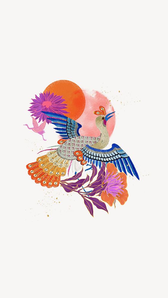 Chinese peacock Phone wallpaper, vintage animal illustration. Remixed by rawpixel.