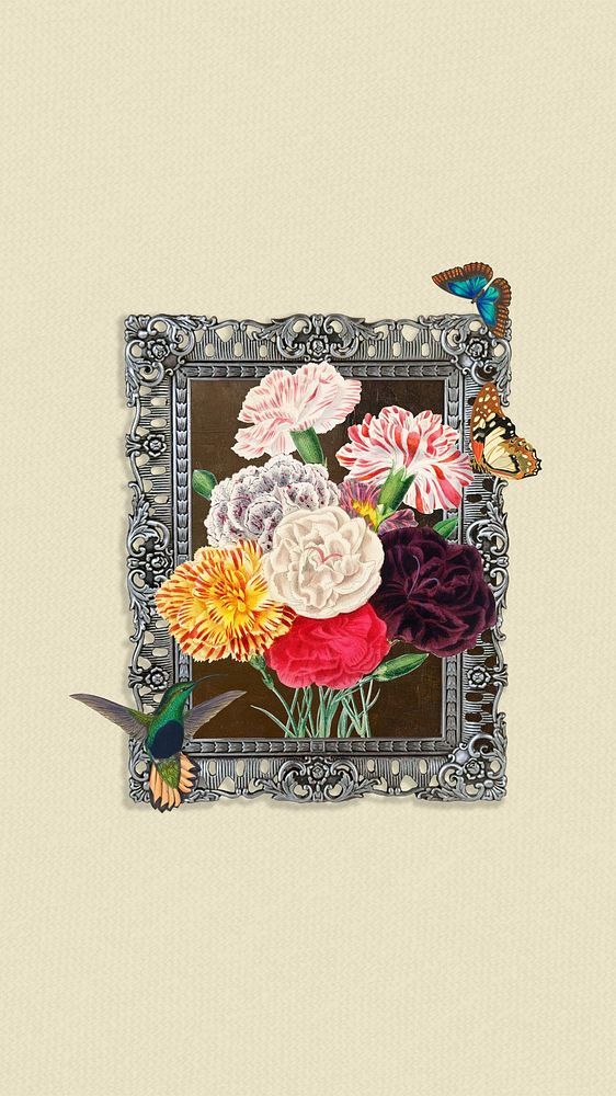 Vintage flower frame iPhone wallpaper, aesthetic botanical. Remixed by rawpixel.
