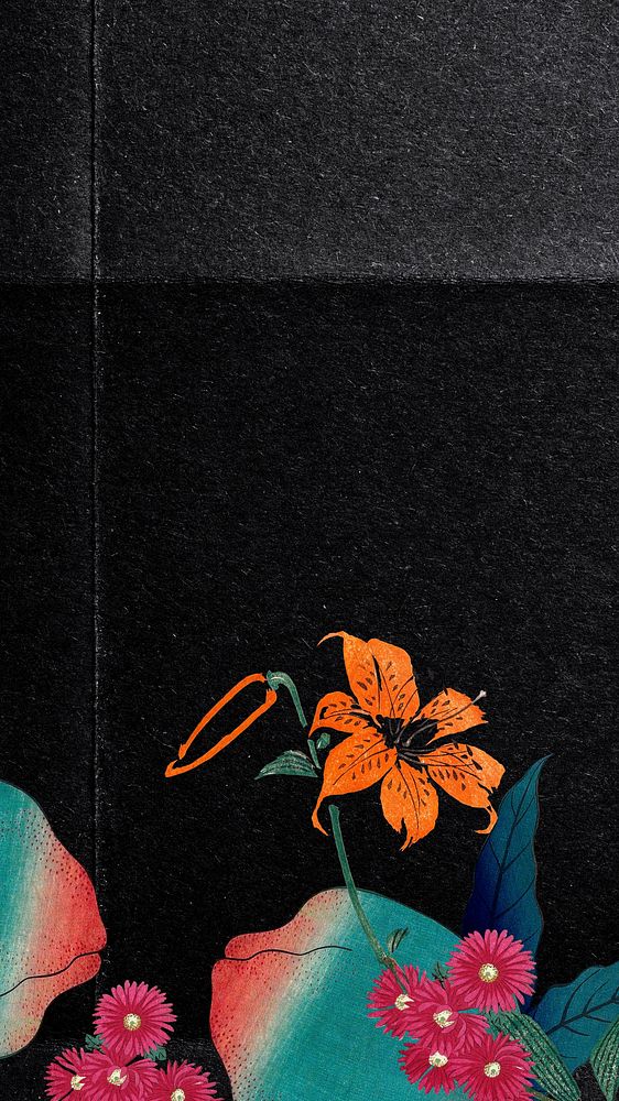 Japanese flowers border iPhone wallpaper. Remixed by rawpixel.