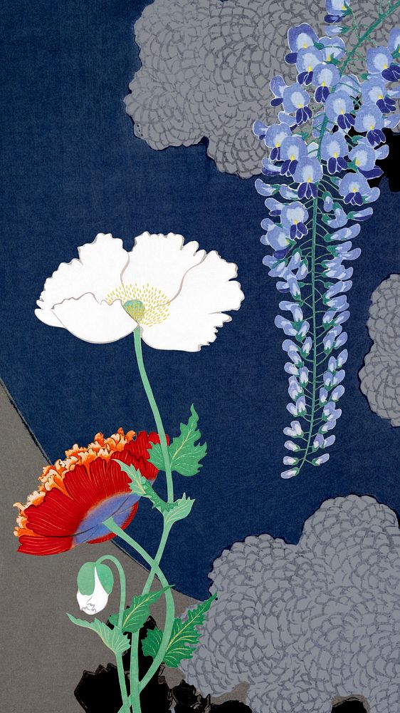 Japanese flowers border iPhone wallpaper. Premium Photo Illustration