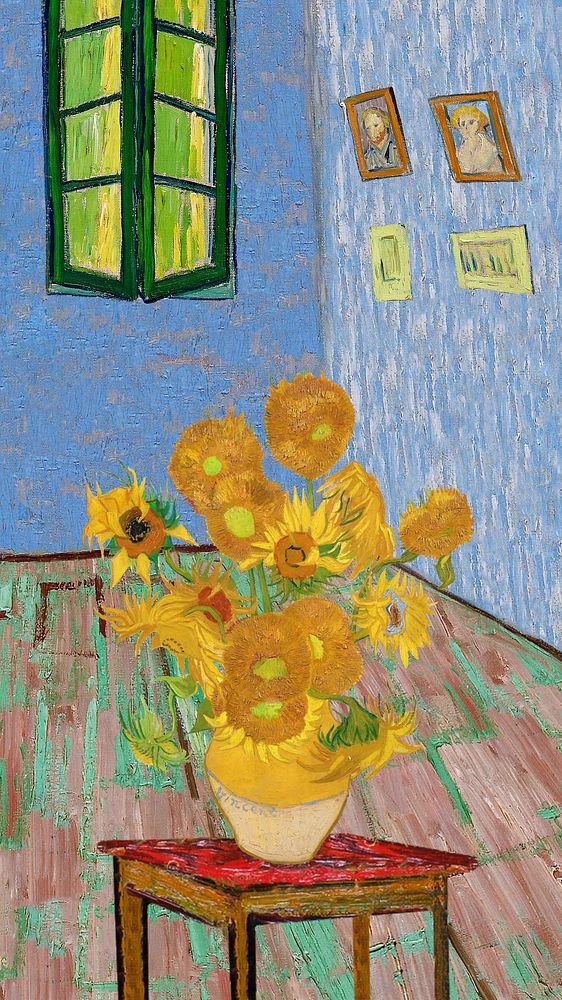 Van Gogh's sunflowers iPhone wallpaper, vintage illustration. Remixed by rawpixel.