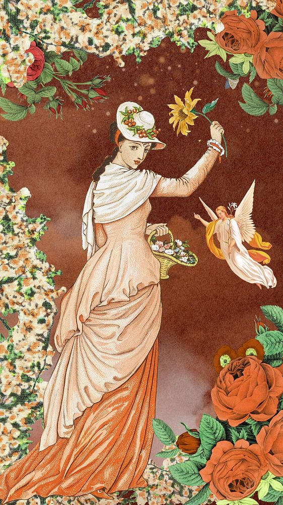 Walter Crane's woman iPhone wallpaper, vintage botanical illustration. Remixed by rawpixel.