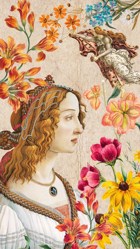 Sandro Botticelli's woman iPhone wallpaper, vintage botanical illustration. Remixed by rawpixel.