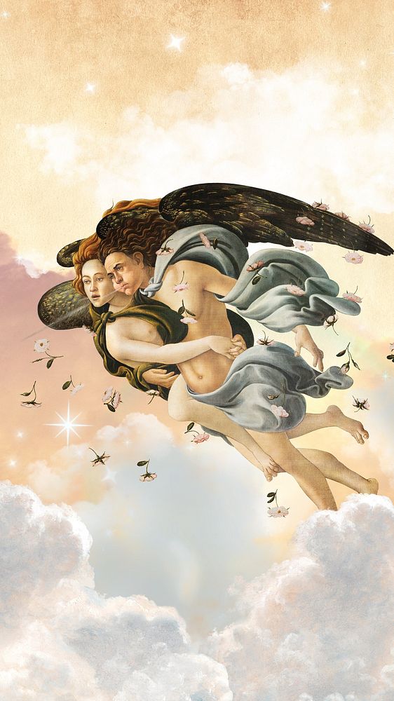 Sandro Botticelli's angels iPhone wallpaper, vintage illustration. Remixed by rawpixel.