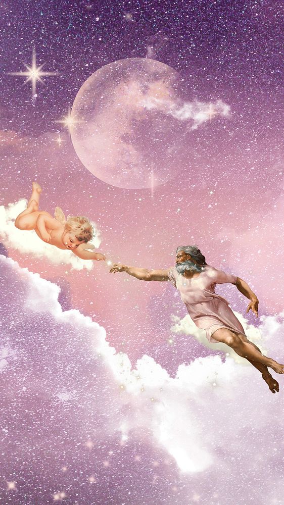 Creation of Adam & cherub iPhone wallpaper, vintage illustration by Michelangelo Buonarroti. Remixed by rawpixel.