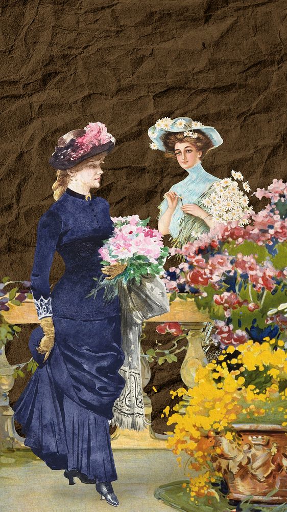 Victorian women iPhone wallpaper, vintage illustration. Remixed by rawpixel.