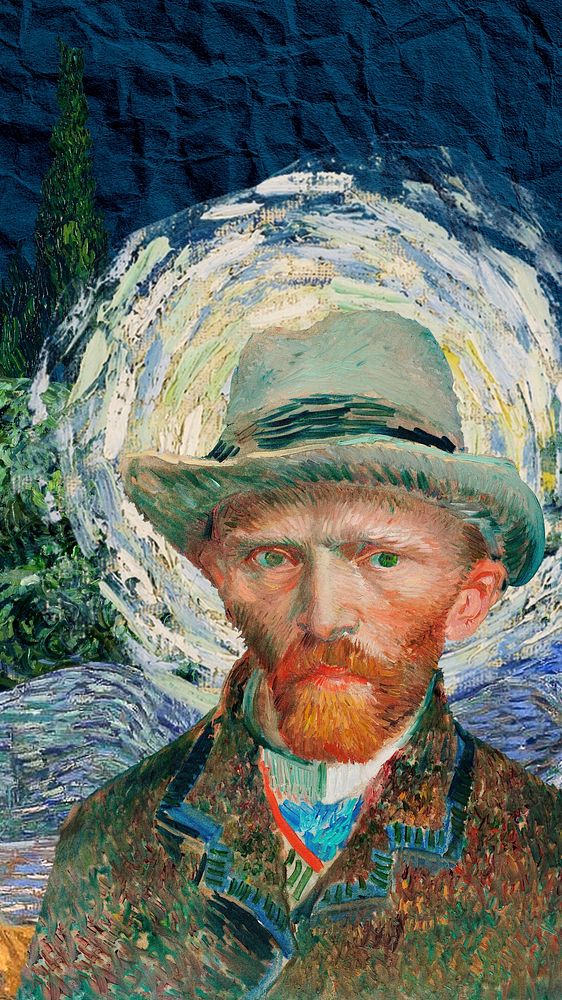 Van Gogh's portrait  iPhone wallpaper, vintage illustration. Remixed by rawpixel.