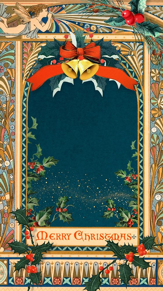 Christmas bells  iPhone wallpaper, vintage illustration. Remixed by rawpixel.