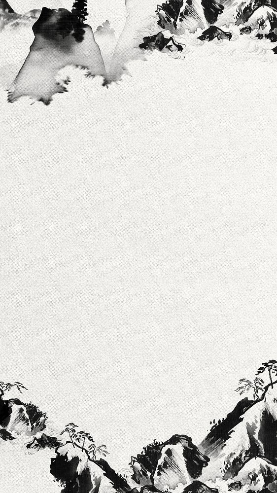 Mount Fuji border iPhone wallpaper, vintage Japanese illustration by Kawanabe Kyosai. Remixed by rawpixel.