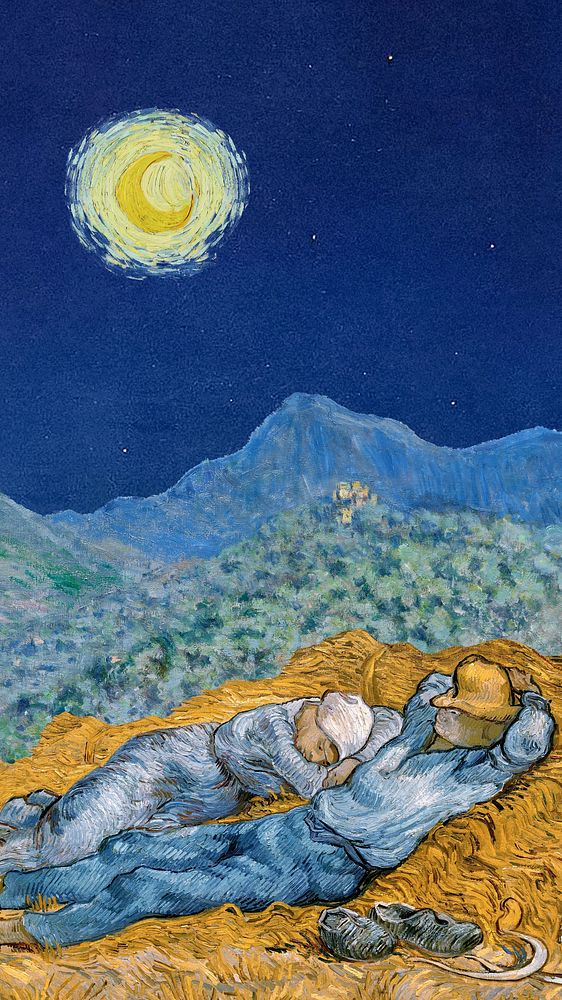 Van Gogh's The Siesta iPhone wallpaper, vintage illustration. Remixed by rawpixel.