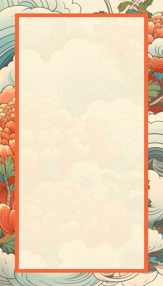 Vintage Japanese beige mobile wallpaper, floral frame illustration