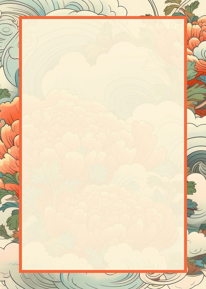 Vintage Japanese beige background, floral frame illustration 