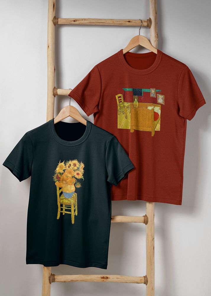 Printed t-shirt mockup, Van Gogh's famous artworks psd. Remixed by rawpixel.
