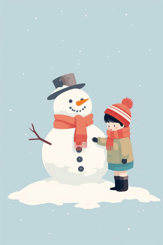 Two kids making a snowman outdoors winter representation. AI generated Image by rawpixel.