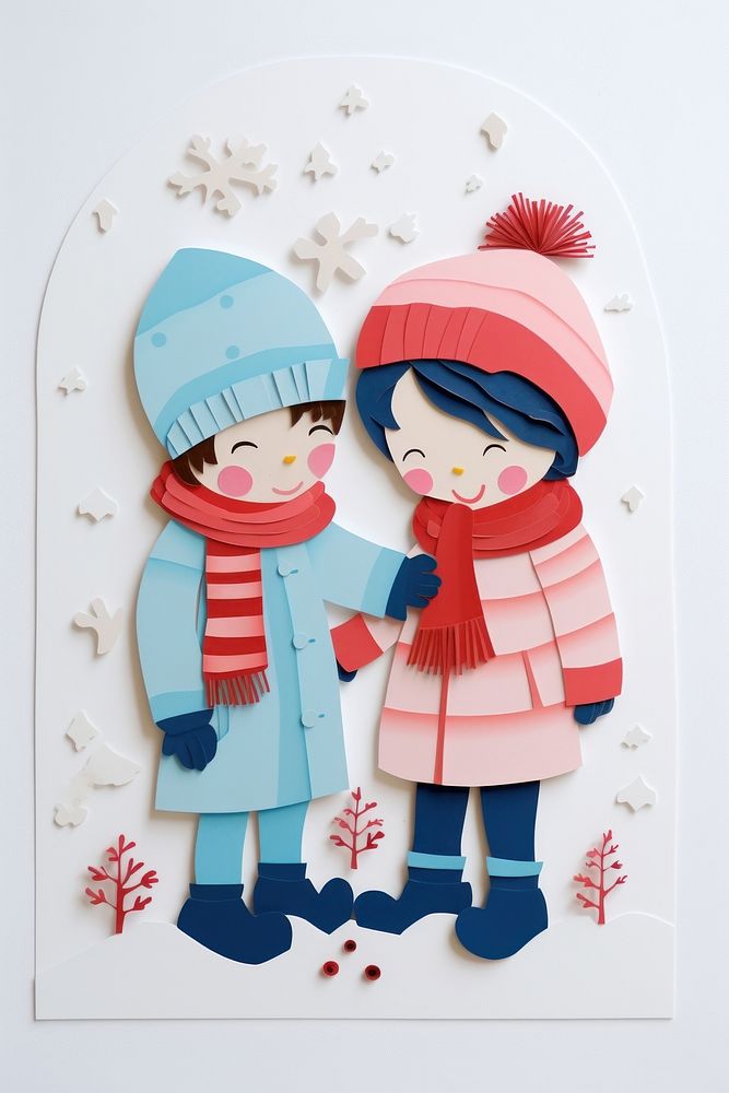 Two kids making a snowman winter art representation. AI generated Image by rawpixel.