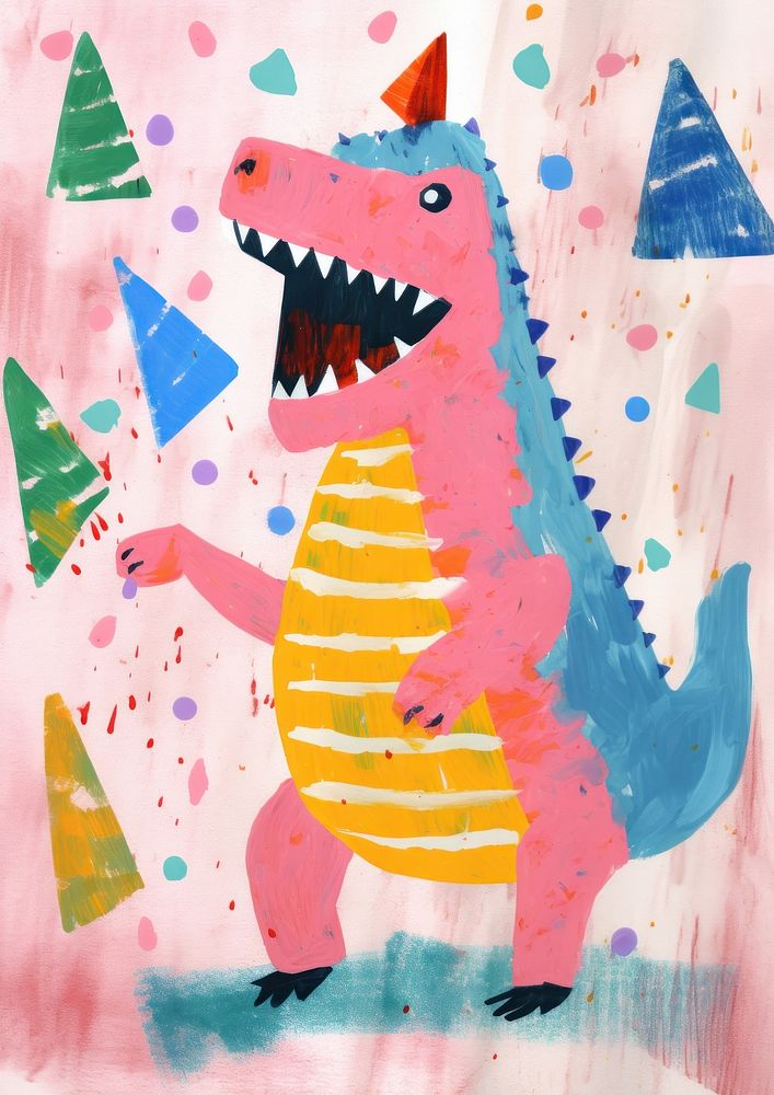 Happy dinosaur celebrating art painting drawing. AI generated Image by rawpixel.