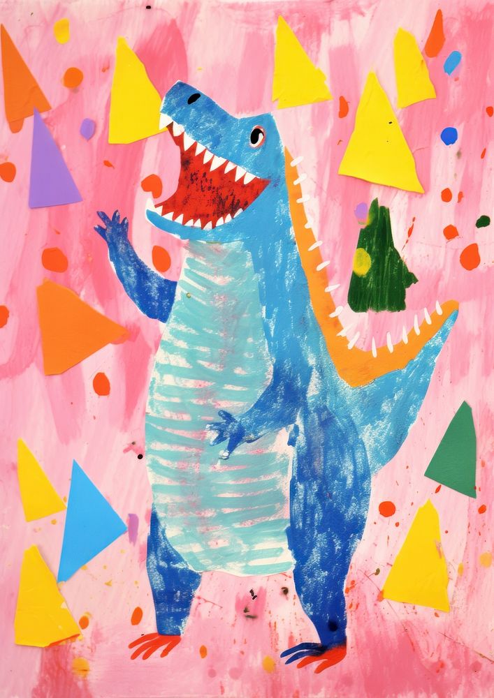 Happy dinosaur celebrating art abstract painting. AI generated Image by rawpixel.