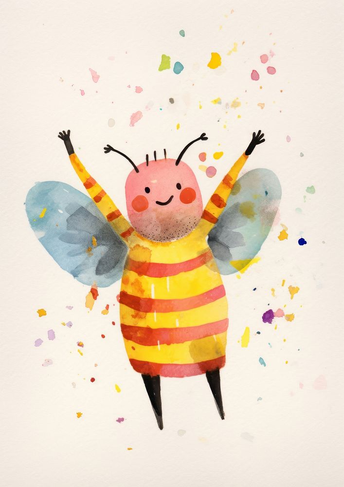 Happy bee celebrating art drawing animal. AI generated Image by rawpixel.