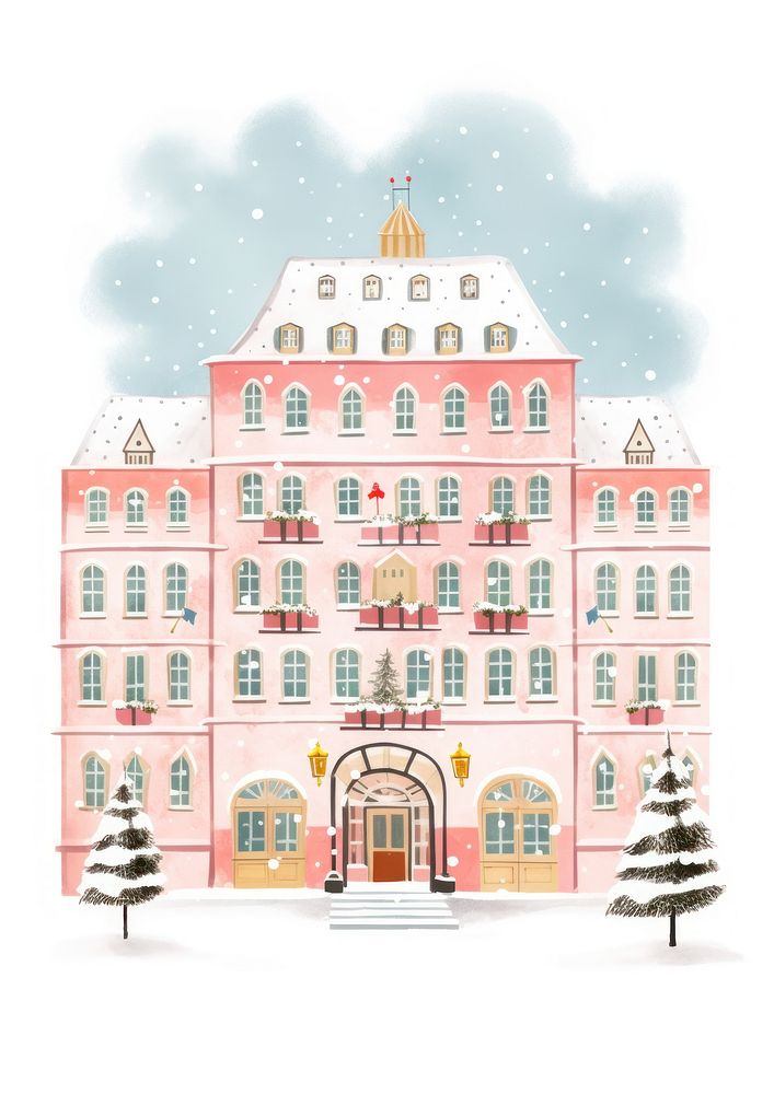Snowy Christmas Hotel christmas architecture building. AI generated Image by rawpixel.