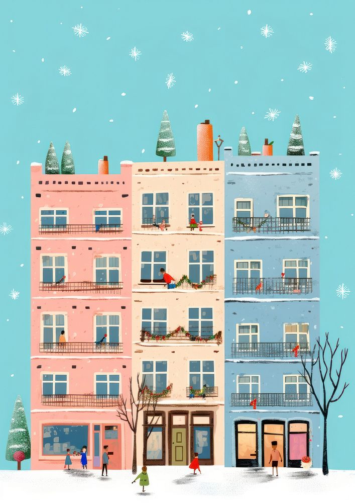 Christmas New York Condominium architecture christmas building. AI generated Image by rawpixel.