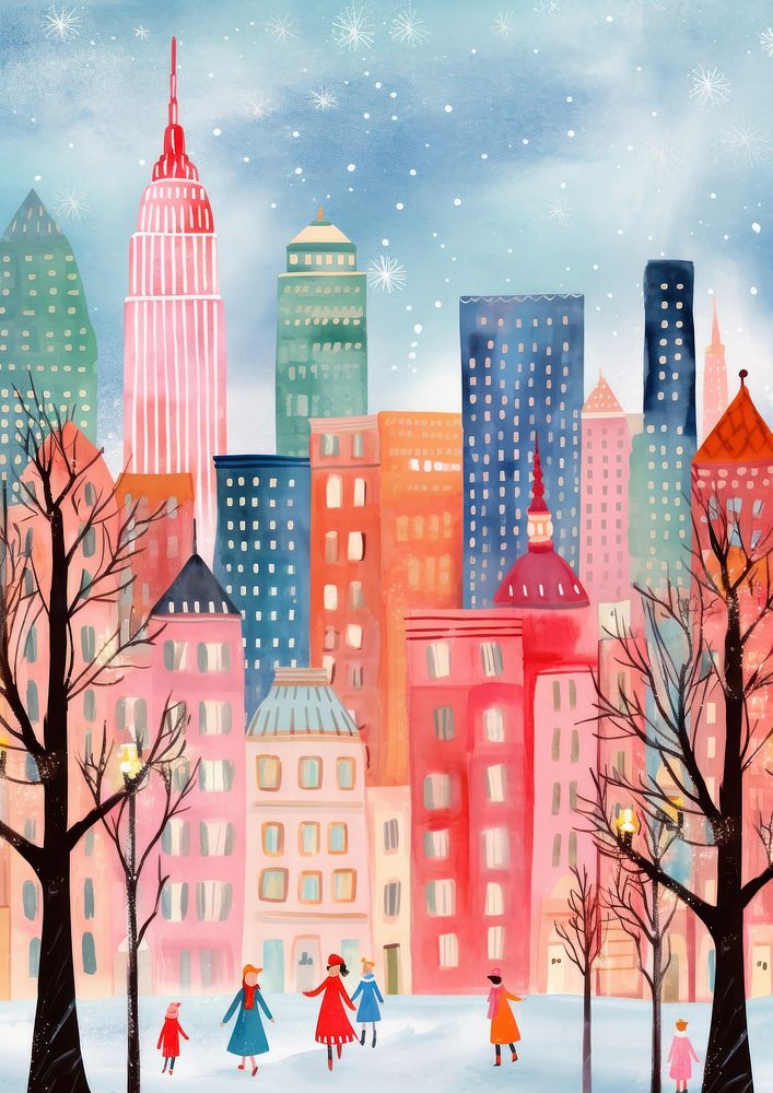 New York christmas painting city. AI generated Image by rawpixel.