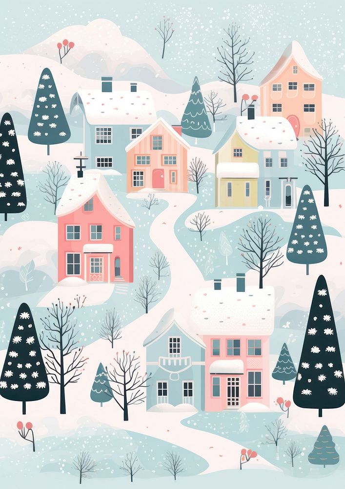 Snowy christmas home outdoors pattern architecture. AI generated Image by rawpixel.