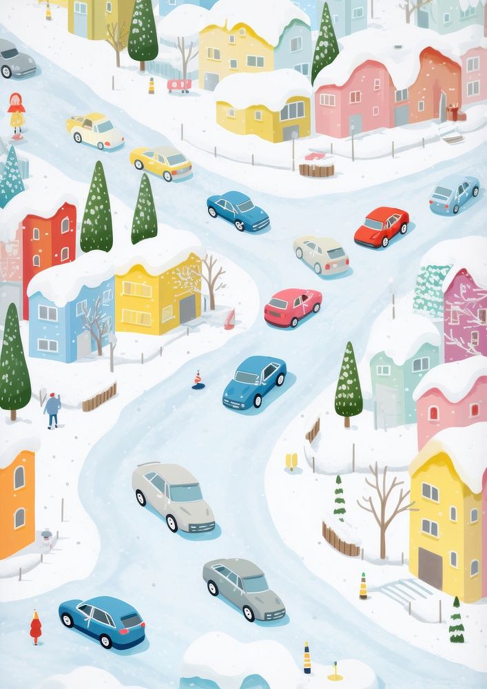 Snowy Christmas parking snow outdoors vehicle. AI generated Image by rawpixel.