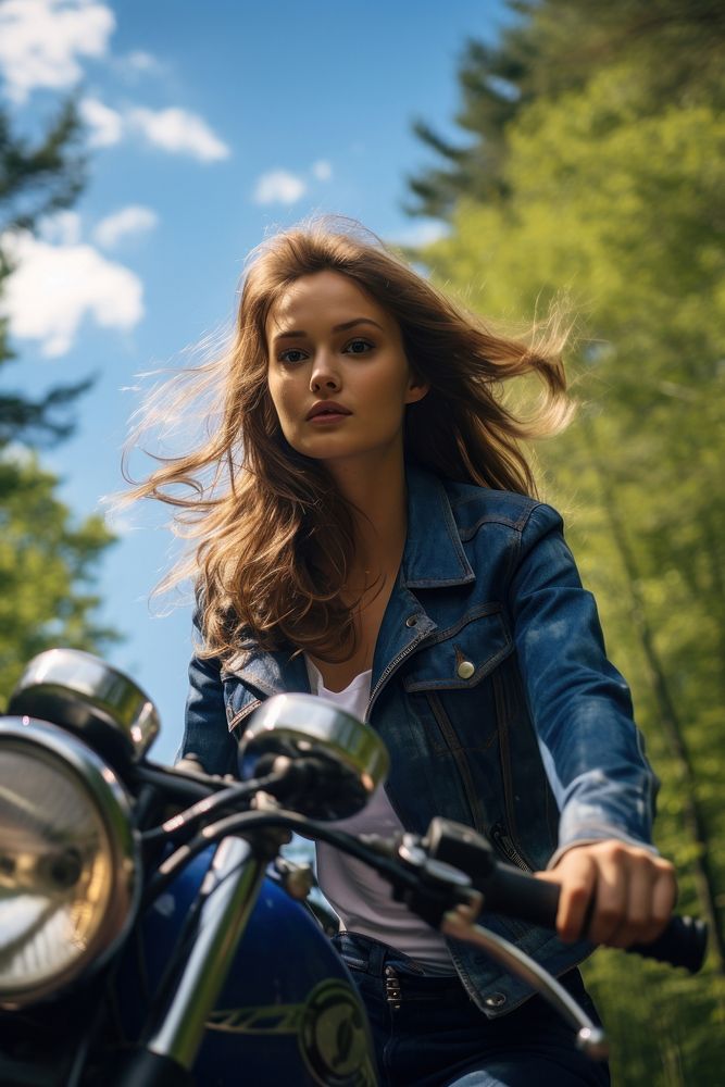 Young woman riding motorcycle portrait vehicle jacket. AI generated Image by rawpixel.