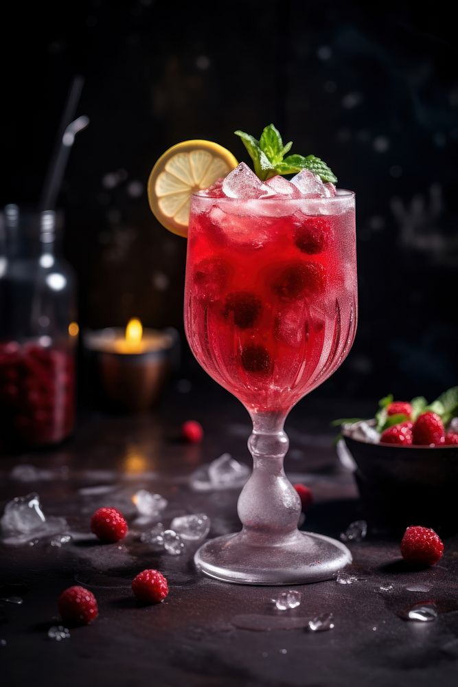 Cocktail raspberry drink fruit. AI generated Image by rawpixel.