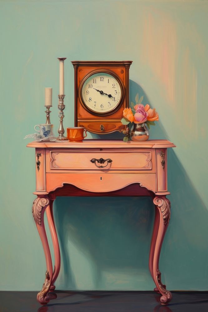 Night stand furniture painting clock. AI generated Image by rawpixel.