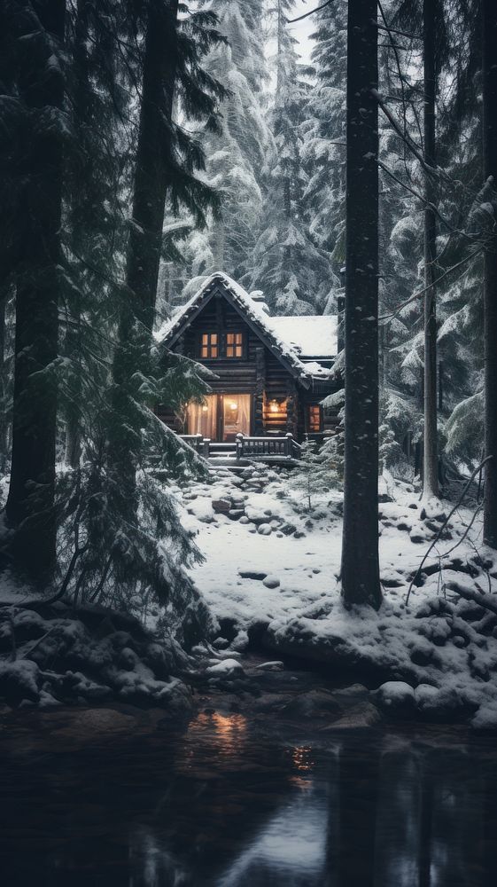 Winter forest architecture building house. AI generated Image by rawpixel.