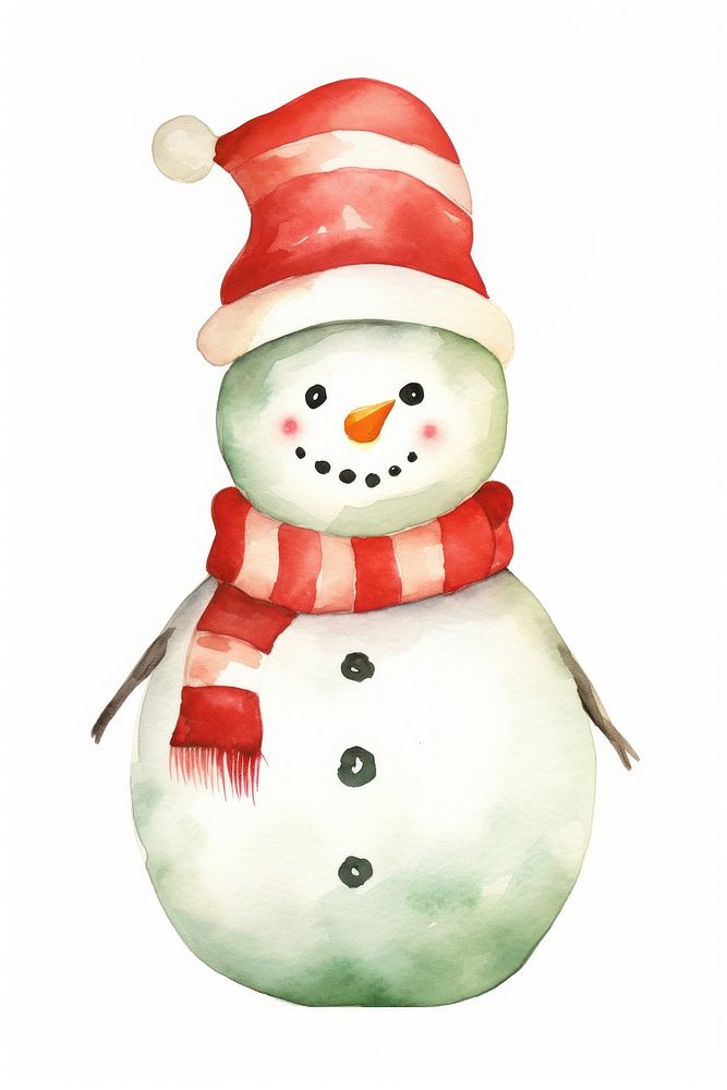 Cute snowman wearing santa hat winter white white background. AI generated Image by rawpixel.