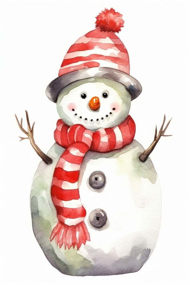 Cute snowman wearing santa hat winter white white background. AI generated Image by rawpixel.