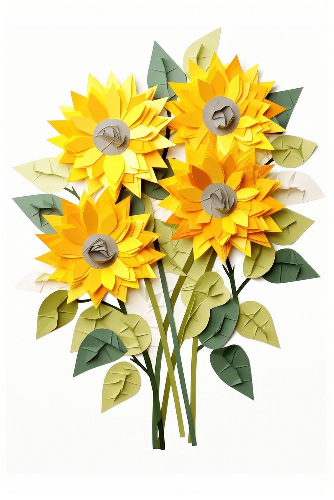 Sunflower bouquet art plant white background. AI generated Image by rawpixel.