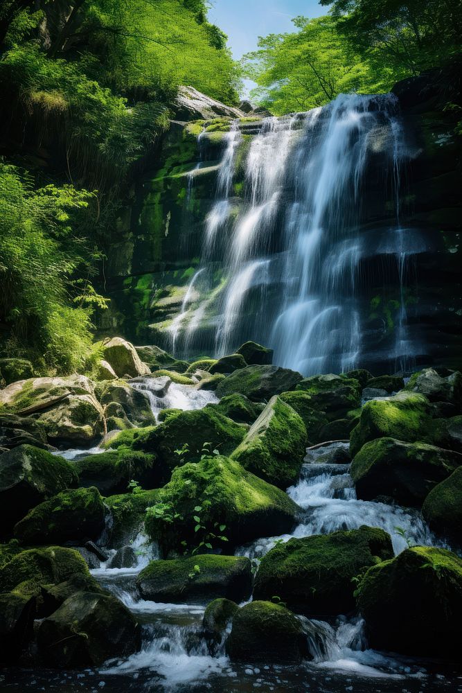 Waterfall nature vegetation landscape. AI generated Image by rawpixel.