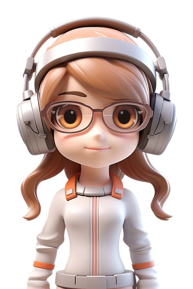 A portrait girl wearing AR headset headphones glasses white background. AI generated Image by rawpixel.