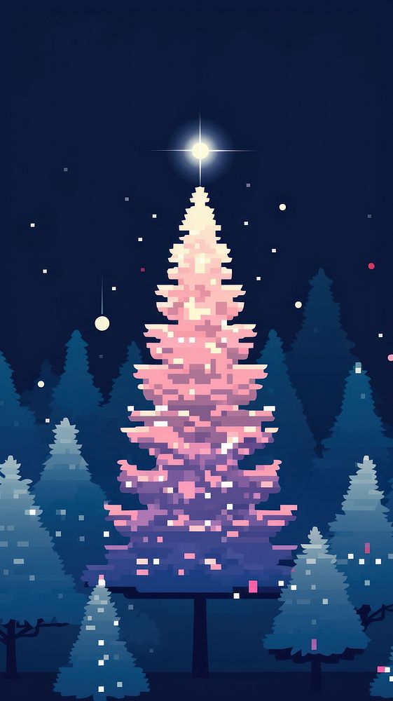 Forest christmas night outdoors plant tree. AI generated Image by rawpixel.
