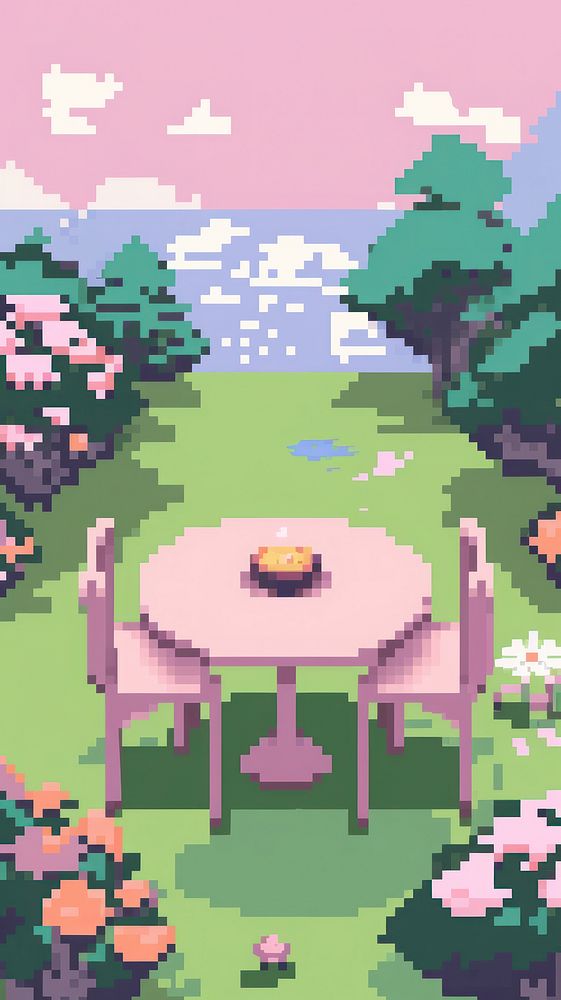 Table in the middle of a garden art furniture outdoors. AI generated Image by rawpixel.