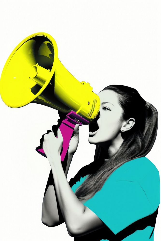 Woman holding megaphone adult white background electronics. AI generated Image by rawpixel.