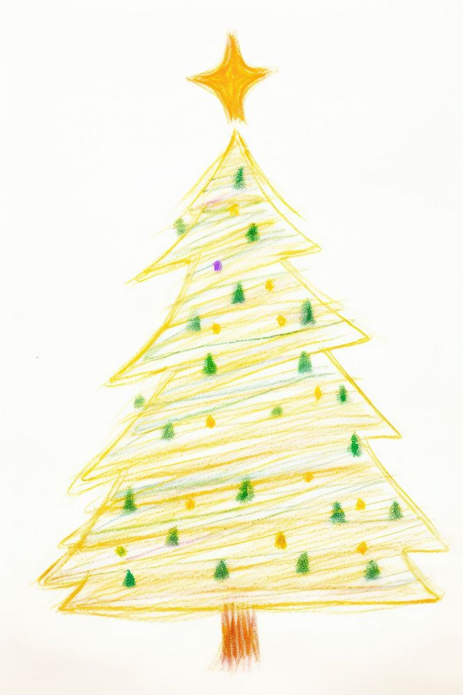 Christmas tree drawing white background illuminated. AI generated Image by rawpixel.