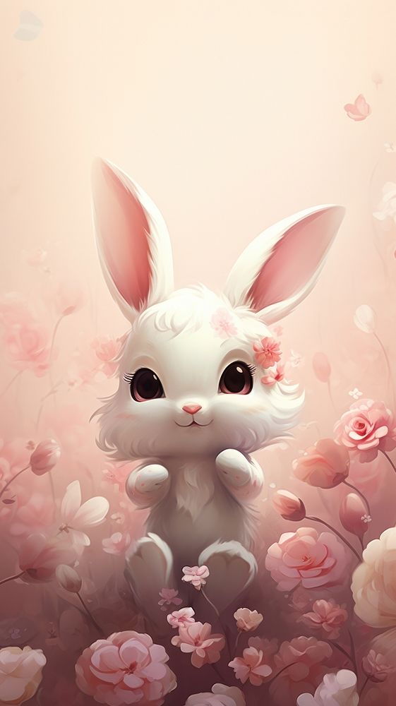 Cute wallpaper nature flower animal. AI generated Image by rawpixel.