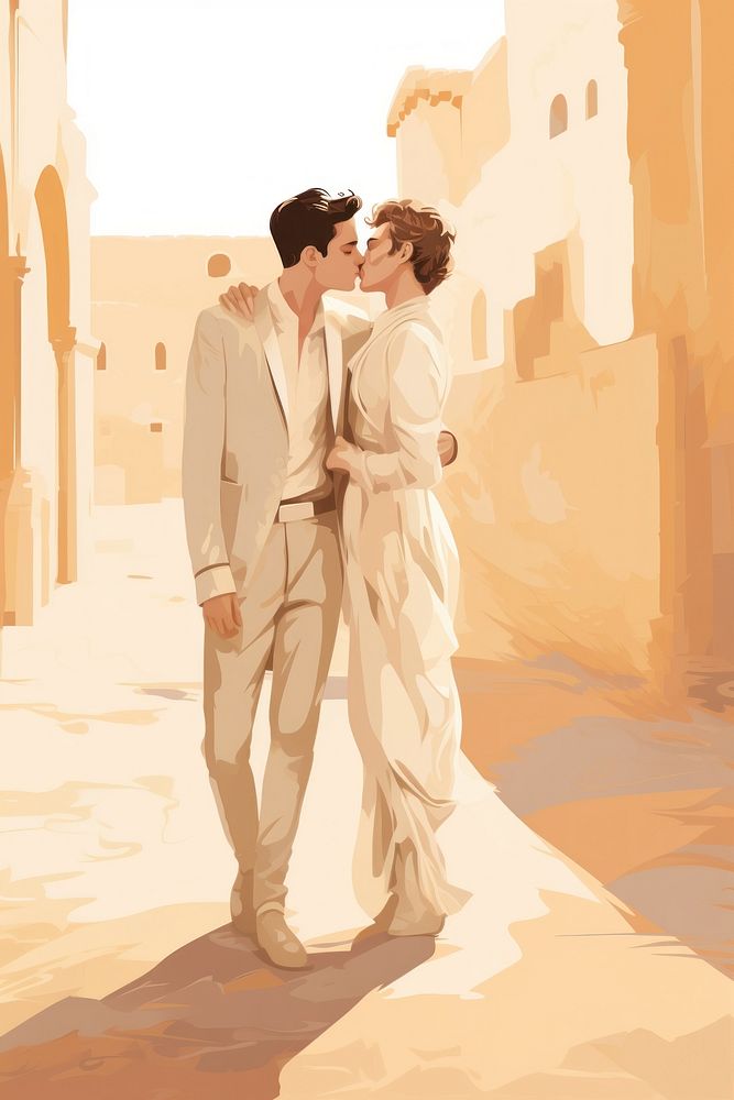 Kissing european groom wedding romantic adult. AI generated Image by rawpixel.