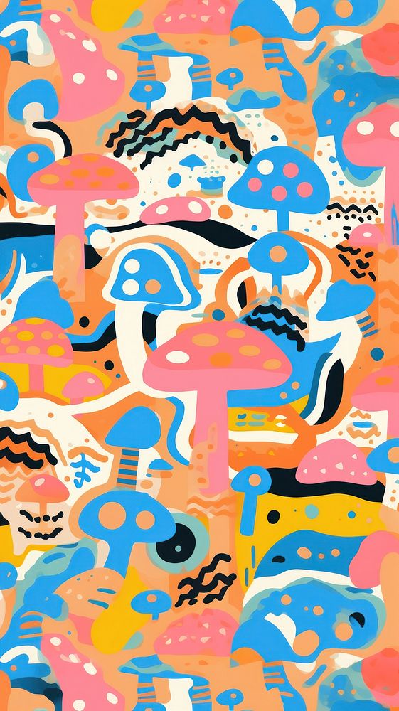 Vibrant mushroom pattern abstract painting graphics. AI generated Image by rawpixel.
