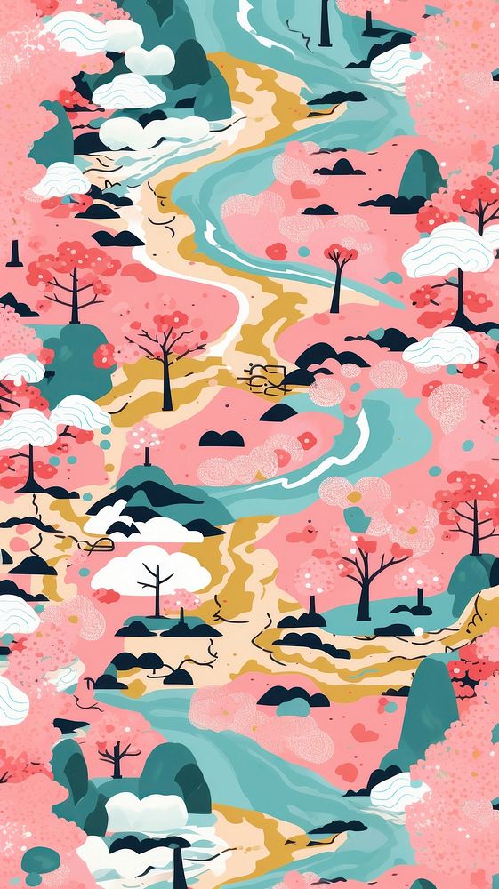 Vibrant sakura pattern art tranquility backgrounds. AI generated Image by rawpixel.