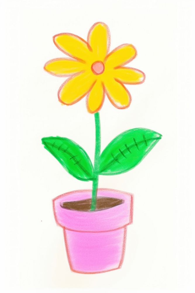 Flower in pot drawing petal plant. AI generated Image by rawpixel.