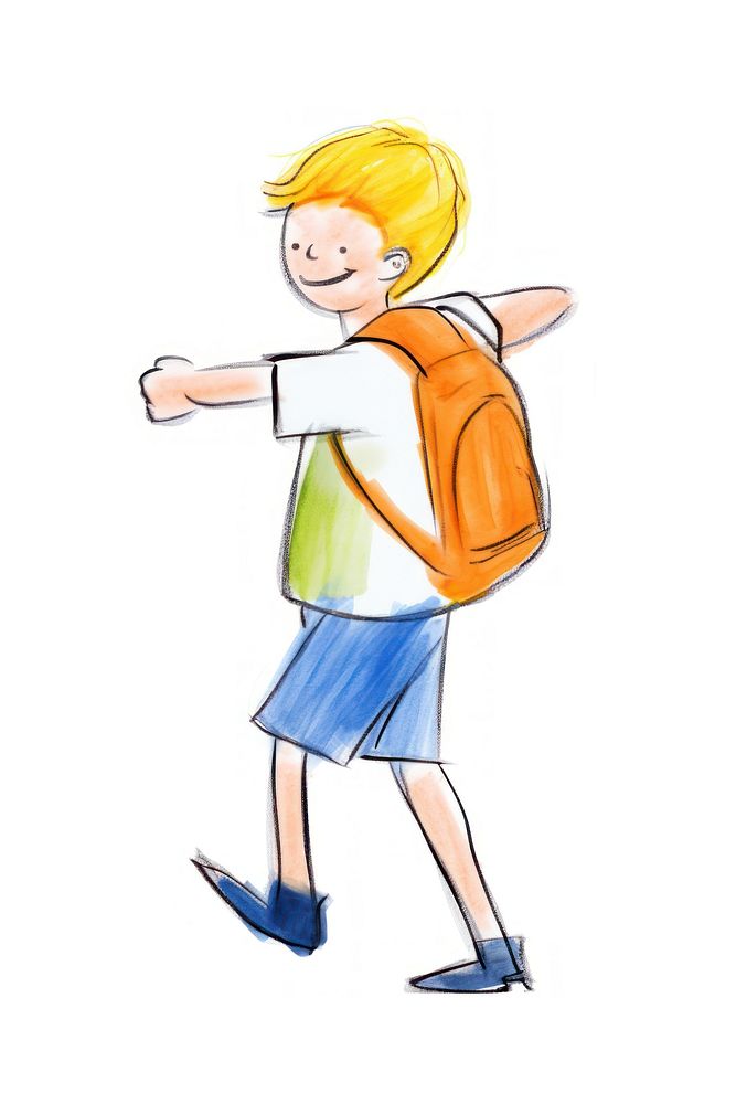 Happy student carrying school bag drawing cartoon sketch. AI generated Image by rawpixel.